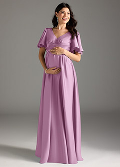 Azazie Verna vestidos de dama de honor de maternidad Vestido de Corte En A Volante Hasta el suelo Satén Elástico image3