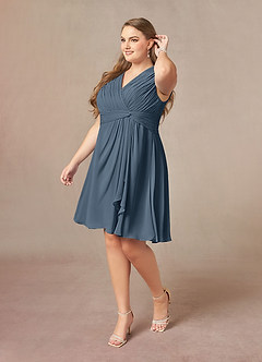Azazie Theron Abiti per la Madre della Sposa Abito A-Line in Chiffon con Scollo a V a Pieghe Blu Nettuno image8