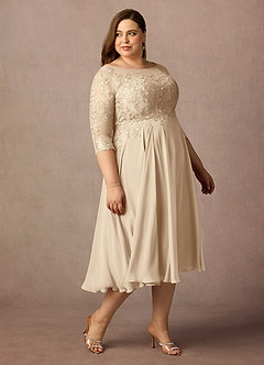 Azazie Marge Mother of the Bride Dresses Champagne A-Line Scoop Lace Chiffon Dress image5