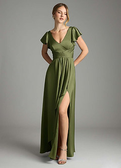 Azazie Omari Bridesmaid Dresses Olive A-Line Stretch Satin Dress image1