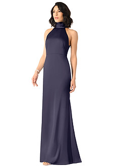 Azazie x Delaney Bridesmaid Dresses Stormy Sheath High Neck Stretch Satin Dress image2