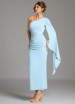 Azazie Jana Robes de demoiselle d'honneur Robe Fourreau en Jersey extensible de qualité supérieure Manche longue Bleu Ciel image4