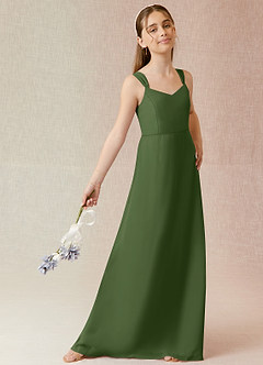 Azazie Denice Junior Olive A-Line Chiffon Dress image4