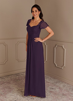 Azazie Gwenyth Mother of the Bride Dresses Plum A-Line Lace Chiffon Dress image6