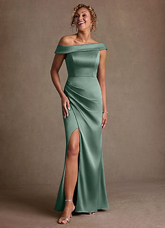 Azazie Kamala vestidos de madre de la novia Vestido de Eucalipto de Satén Elástico de Corte Recto con Hombro unilateral image6