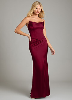 Azazie Sorrel Bridesmaid Dresses Burgundy Mermaid Strapless Stretch Satin Convertible Dress image6