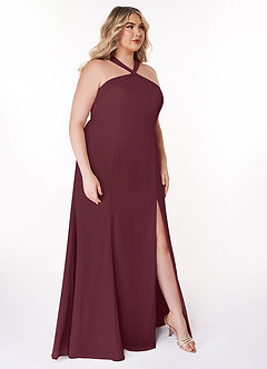 Azazie Rue Bridesmaid Dresses Cabernet A-Line Halter Chiffon Dress image10