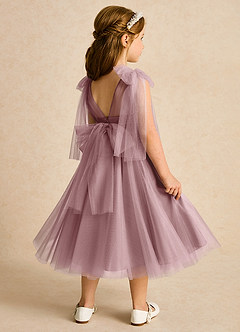 Azazie Dori Robe Demoiselle D'honneur Fillette Robe Trapèze en Tulle Rayé Rose Poussiéreuse image3