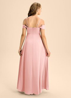 Azazie Anselie Junior Powder Pink A-Line Off the Shoulder Stretch Satin Dress image2
