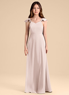 Azazie Everett Junior Vestido de Rosa Rubor de Satén Elástico de Corte en A con Lazo image7