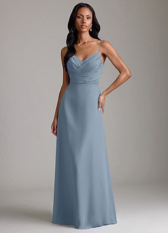 Azazie Kali 신부 들러리 드레스 A라인 주름진 쉬폰 바닥 길이 드레스 image1