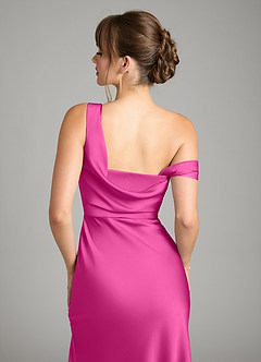 Azazie Madelyn Bridesmaid Dresses Fuchsia Mermaid One Shoulder Stretch Satin Convertible Dress image7