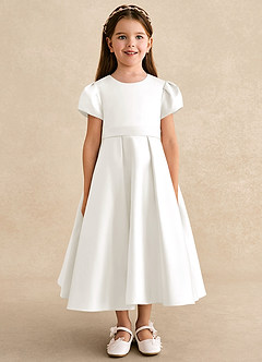 Azazie Princess Flower Girl Klänningar Klänning A-Line i Matt satäng Plisserad image5
