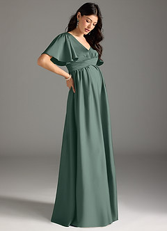 Azazie Verna Maternity Bridesmaid Dresses A-Line Ruched Stretch Satin Floor-Length Dress image6