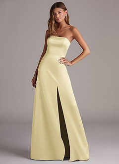 Azazie Wren Brudtärnklänningar Klä av A-Linje i Stretch Satin Axelbandslös Citronsorbet Konvertibel image3