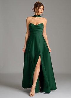 Azazie Ayla Abiti da Damigella Abito A-Line in Raso Elasticizzato Corsetto Verde Scuro image1