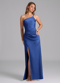 Azazie Eren Bridesmaid Dresses Royal Blue Mermaid One Shoulder Stretch Satin Dress image5