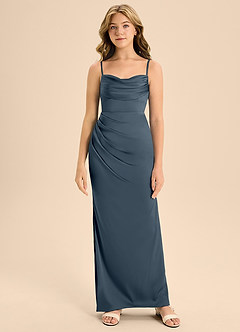 Azazie Mai Junior Robe Trapèze en Satin extensible Encolure en Forme de Cœur Violet Crépusculaire image5