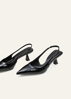 front Faux Leather Kitten Heel Slingback Pumps