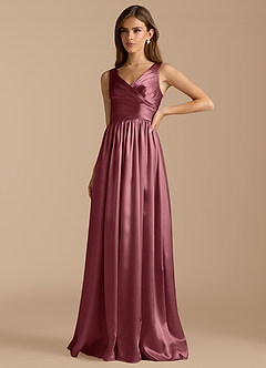 Azazie Keyla Bridesmaid Dresses Desert Rose A-Line Pleated Metallic Satin Dress image5