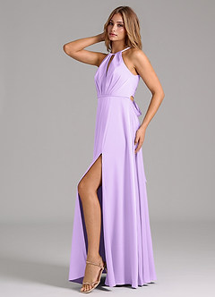 Azazie Evalleen Bridesmaid Dresses Lilac A-Line Pleated Stretch Satin Dress image4