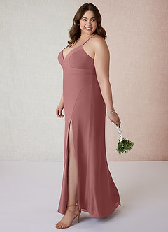 Azazie Becca Bridesmaid Dresses Desert Rose Sheath V-Neck Chiffon Dress image9