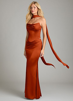 Azazie Sorrel Bridesmaid Dresses Paprika Mermaid Strapless Stretch Satin Convertible Dress image1