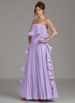 Azazie Alexia Robes de demoiselle d'honneur Robe Trapèze en Mousseline de soie Rayé Lilas image3