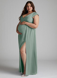 Azazie Allessia Gravid brudtärna klänningar Klä A-Line Plisserad Golvlängd Stretch Satin image8