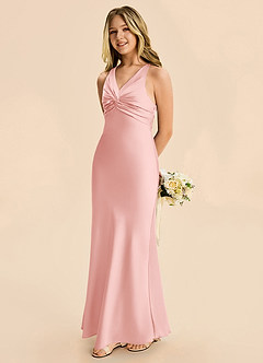 Azazie Hati Junior Powder Pink Mermaid Stretch Satin Dress image1
