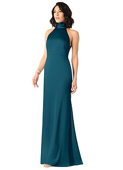 Azazie x Delaney Bridesmaid Dresses Ink Blue Sheath High Neck Stretch Satin Dress image2