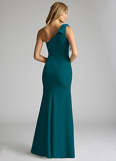 Azazie Rinna Bridesmaid Dresses Peacock Mermaid One Shoulder Stretch Crepe Dress image2