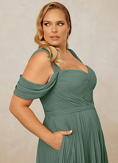 Christian Siriano Bridal for Azazie 1013 Bridesmaid Dresses Eucalyptus A-Line Off the Shoulder Chiffon Dress image11