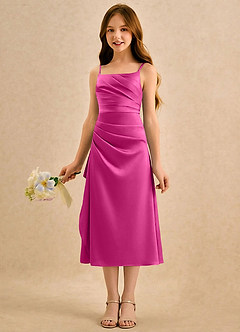 Azazie Canna Girls Formal vestidos de niña de las flores Vestido de Fucsia de Satén Elástico de Corte en A con Plisado image5