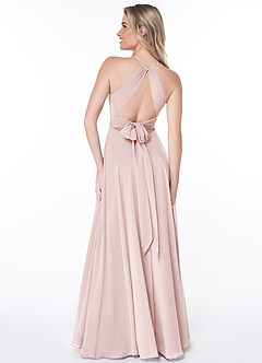 Azazie Evalleen Vestidos de damas de honor Vestido de Rosa Rubor de Gasa de Corte en A con Plisado image4