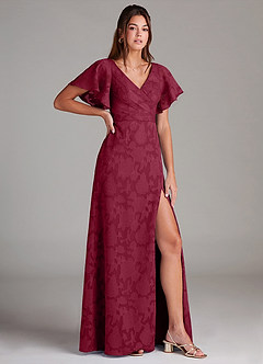 Azazie Ambrosia Brautjungfernkleider A-Linie Plissee Blumen-Burnout Kleid Burgunderrot image3