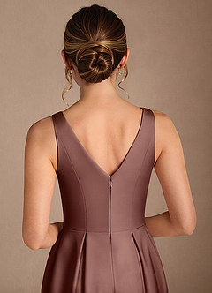 Azazie Fulton Mother of the Bride Dresses Espresso A-Line Pleated Stretch Satin Dress image6