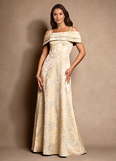 Azazie New Britain Mother of the Bride Dresses Vintage Champagne A-Line Pleated Jacquard Dress image6