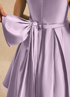 Azazie Josie Robe Demoiselle D'honneur Fillette Robe Trapèze en Mat Satiné Plissé Frostiges Flieder image6
