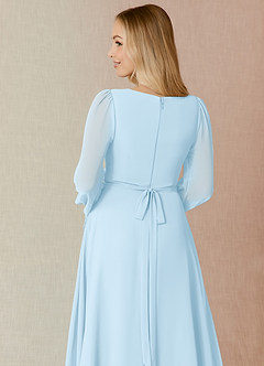 Azazie Leonia Bridesmaid Dresses Sky Blue A-Line Long Sleeve Chiffon Dress image7