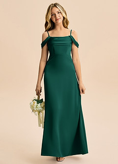 Azazie Lettie Junior Vestido de Esmeralda de Satén Elástico de Corte en A con Vestidos sin tirantes image2