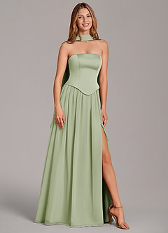 Azazie Cadence Bridesmaid Dresses Dusty Sage A-Line Corset Stretch Satin Convertible Dress image1