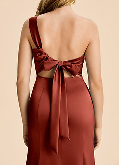 Azazie Ren Junior Robe Trapèze en Satin extensible Plissé Terracotta image6