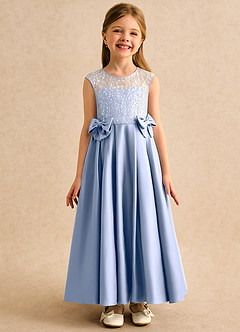 Azazie Candy Girl Final Sale Champagne Ball-Gown Bow Matte Satin Dress image4