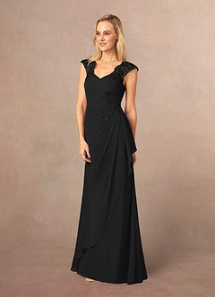 Azazie Gladys Kleider für die Brautmutter A-Linie Königin Anne Spitze Chiffon Kleid Schwarz image6