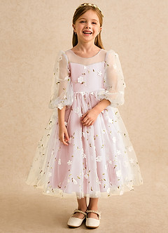 Azazie Elowen Flower Girl Dresses Blushing Pink A-Line Sweetheart Neckline Lace Dress image5