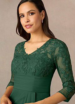Azazie Poe Mother of the Bride Dresses Dark Green Sheath Lace Dress image3