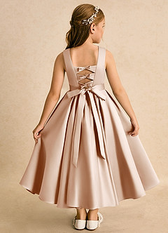 Azazie Junebuj vestidos de niña de las flores Vestido de Rosa Inglesa de Satin Mate de Princesa con Plisado image1