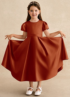 Azazie Princess Flower Girl Dresses Paprika A-Line Pleated Matte Satin Dress image3