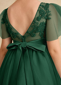 Azazie Queenie Robe Demoiselle D'honneur Fillette Robe Trapèze en Dentelle Vert Foncé image6